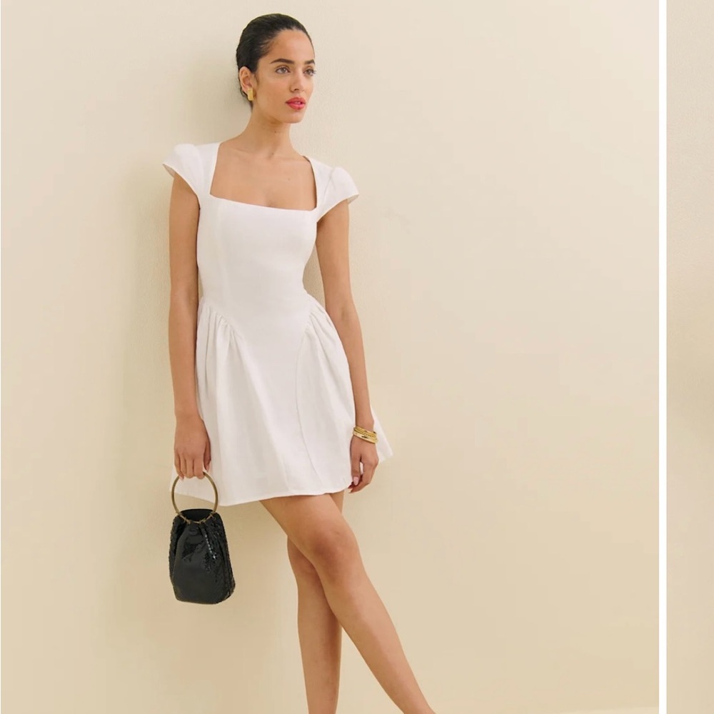 Reformation Oaklyn Linen Basque Waist Mini Dress